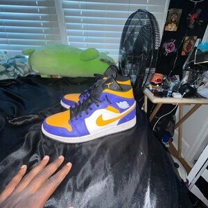 Nike Air Jordan Mid Sneakers - Yellow and Purple (laker ones)